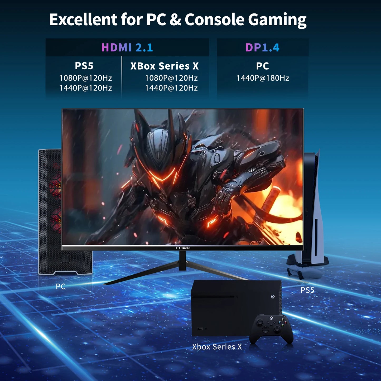FYHXele 24inch Monitor 165hz 1K FHD LED Gaming Computer Monitor Flat Desktop AMDSync FreeSync 1920*1080 With HDMI-compatible DP