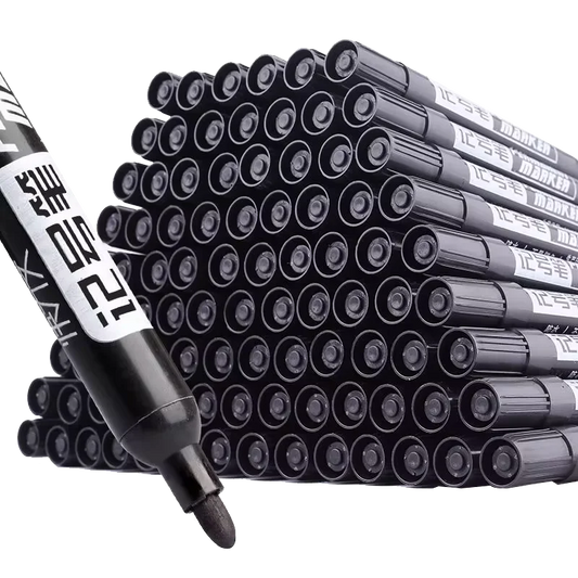 A set of 10 large-tip black ink marker pens for non-erasable marking and notation