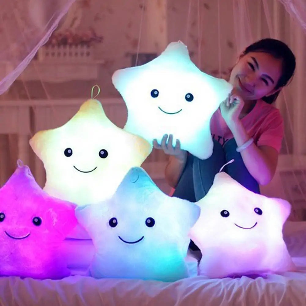 Luminous Star Pillow Stuffed Plush Glowing Colorful Stars Cushion Led Light Toys Gift Creative Toy For Kids (Exclude Battery)