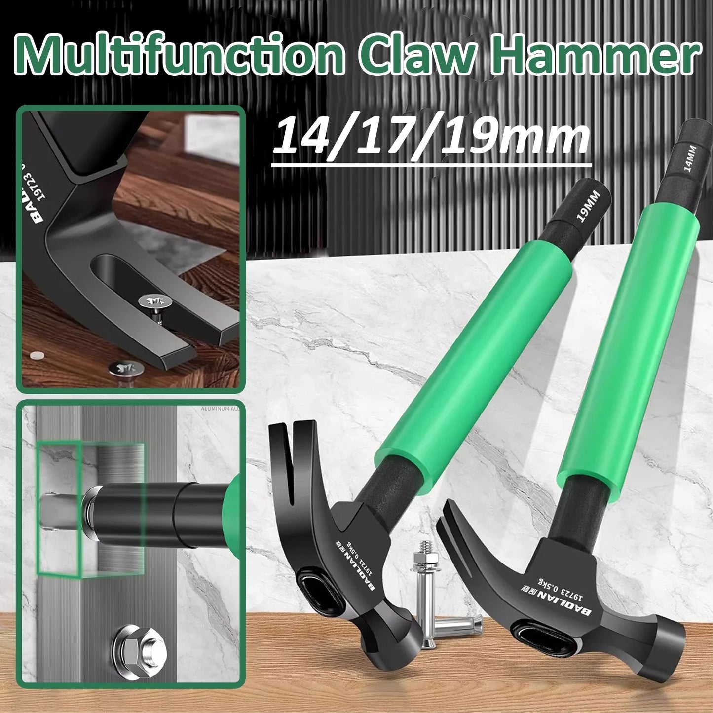 Multifunction High CarbonSteel Claw Hammer with 14/17/19mm Socket Wrench Reduction Handle Maintenance Installation Hand Tool