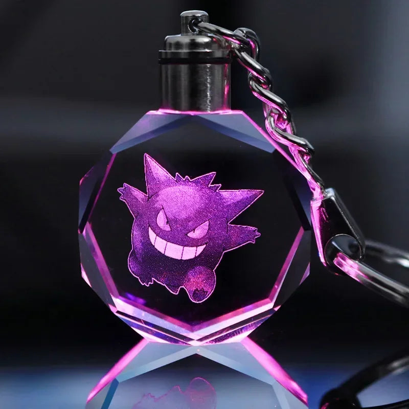 Pokemon Pikachu 3D Luminous Keychain Charizard Mewtwo Figures Toy Crystal Doll Night Light Metal Pendant Kid Birthday Gift