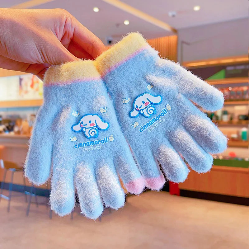 Sanrio Gloves Kawaii My Melody Kuromi Cold-Proof Winter Finger Gloves Plush Screen Touch Warm Children Toddler Christmas Gifts
