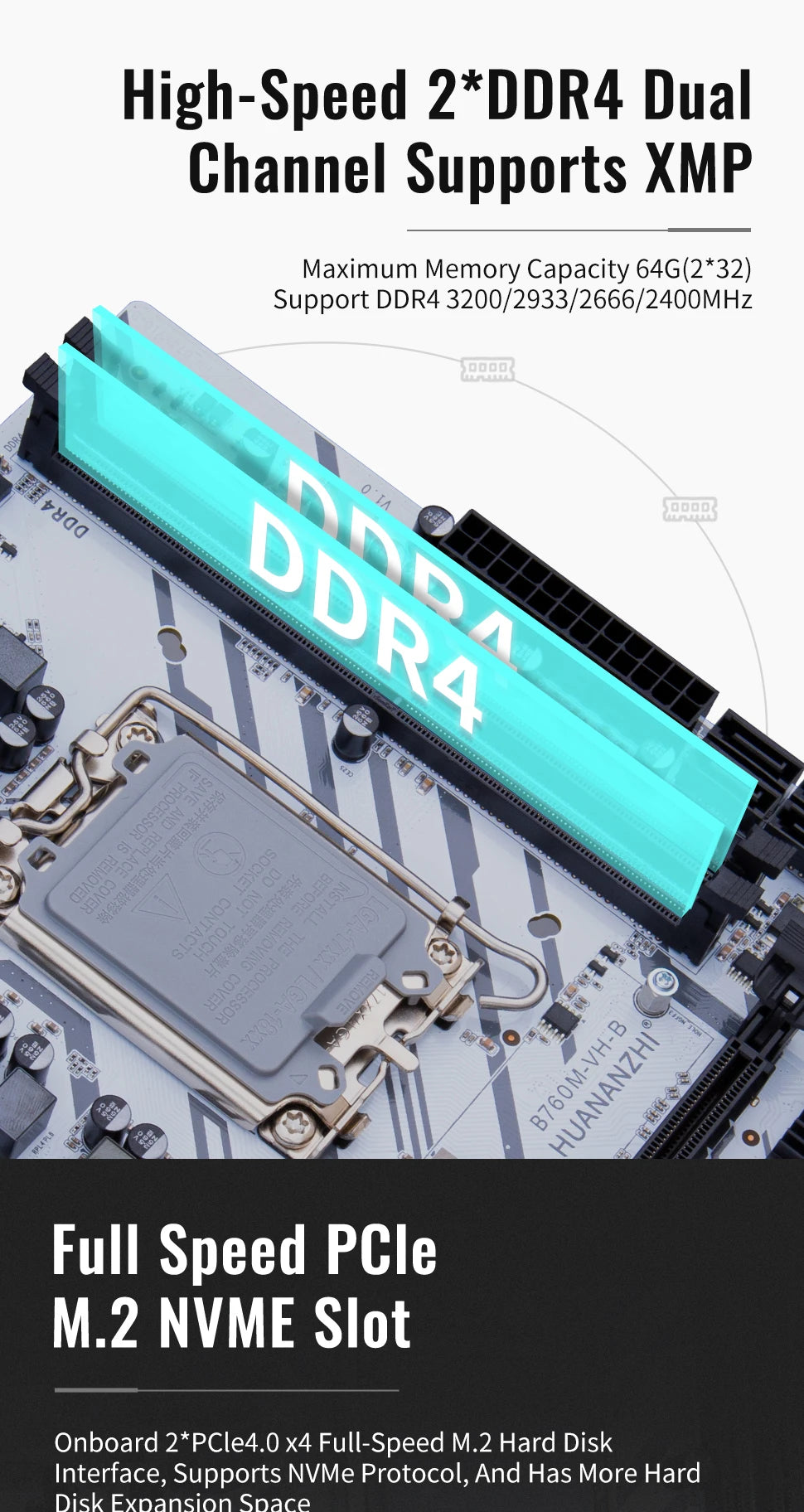 HUANANZHI B760M VH A M-ATX DDR4 Motherboard Support 12 13 Gen B760 Intel LGA 1700 CPU 12100F 12400F 12490F 12600F 12700F 13600F