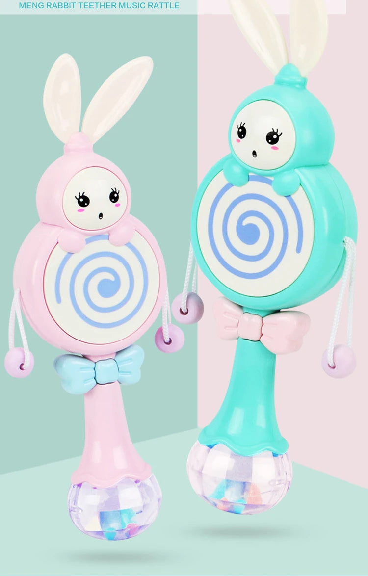 Baby Music Flashing Rattle Toys Rabbit Teether Hand Bells Mobile Infant Stop Weep Tear Rattles Newborn Early Educational Toy 18M