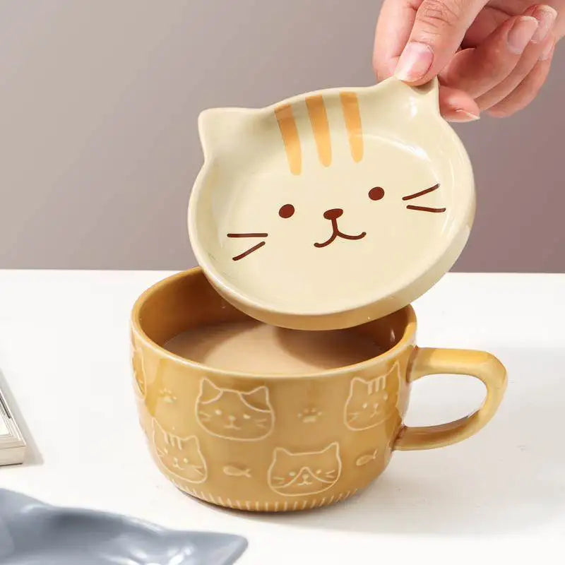 Japanese Sle Cerc Couple Mugs with Lid Dog And  Design Breakfast Cups Hand-Painted Animal Patterns 350ml Capaci