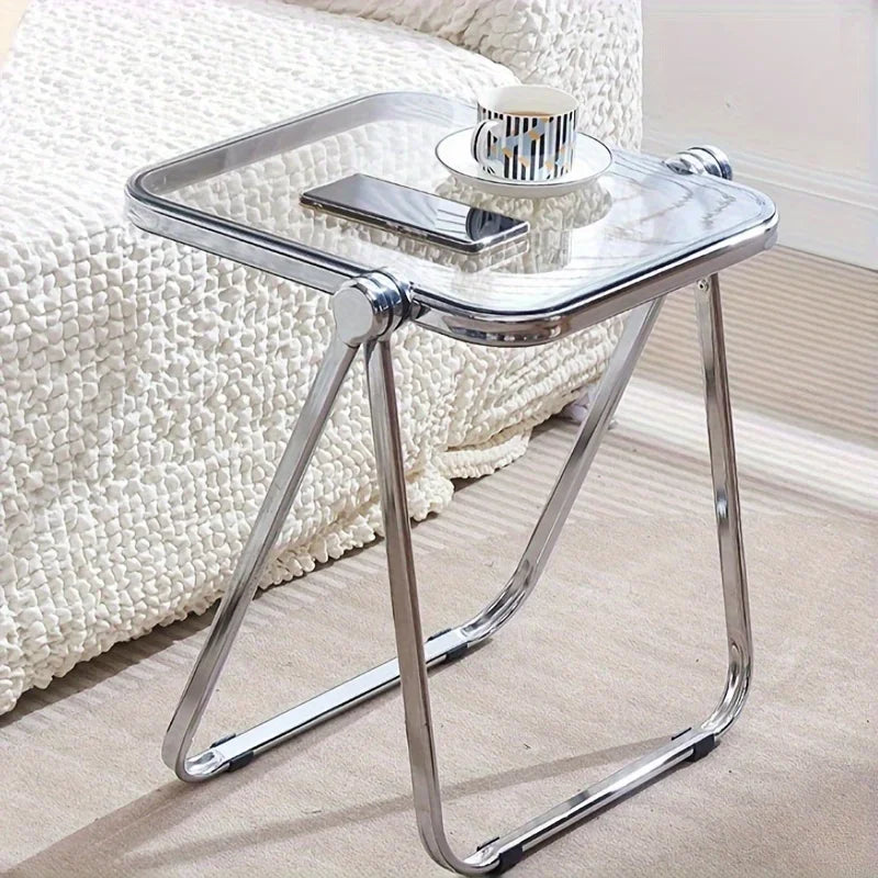 Foldable transparent thick small coffee table, simple computer desk, sofa edge table, light luxury coffee table, small desk