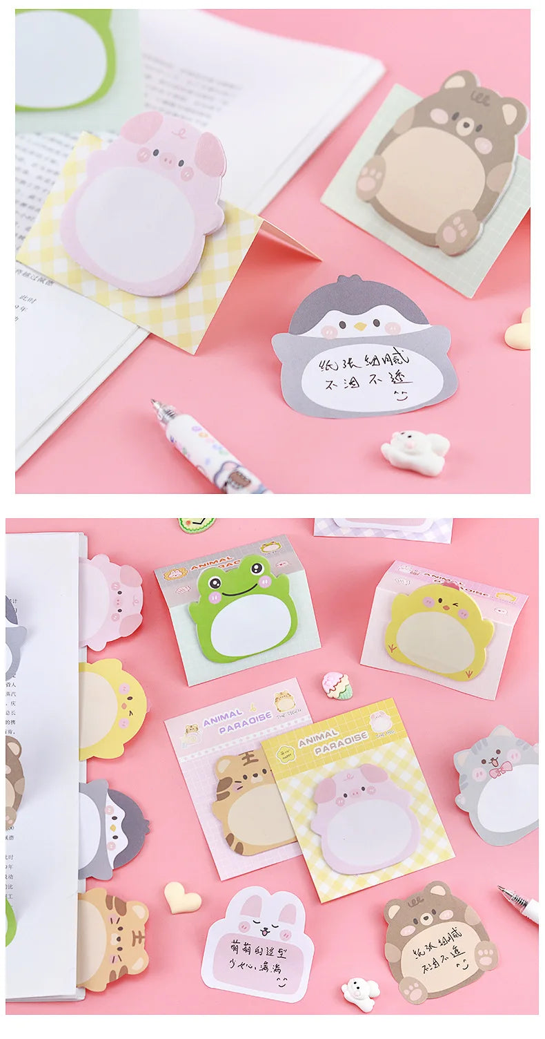 8 Packs Cartoon Small Animal Special-shaped Sticky Notes Office Simple Shape Creative Sticky Notes Cute Colorful Note Paper