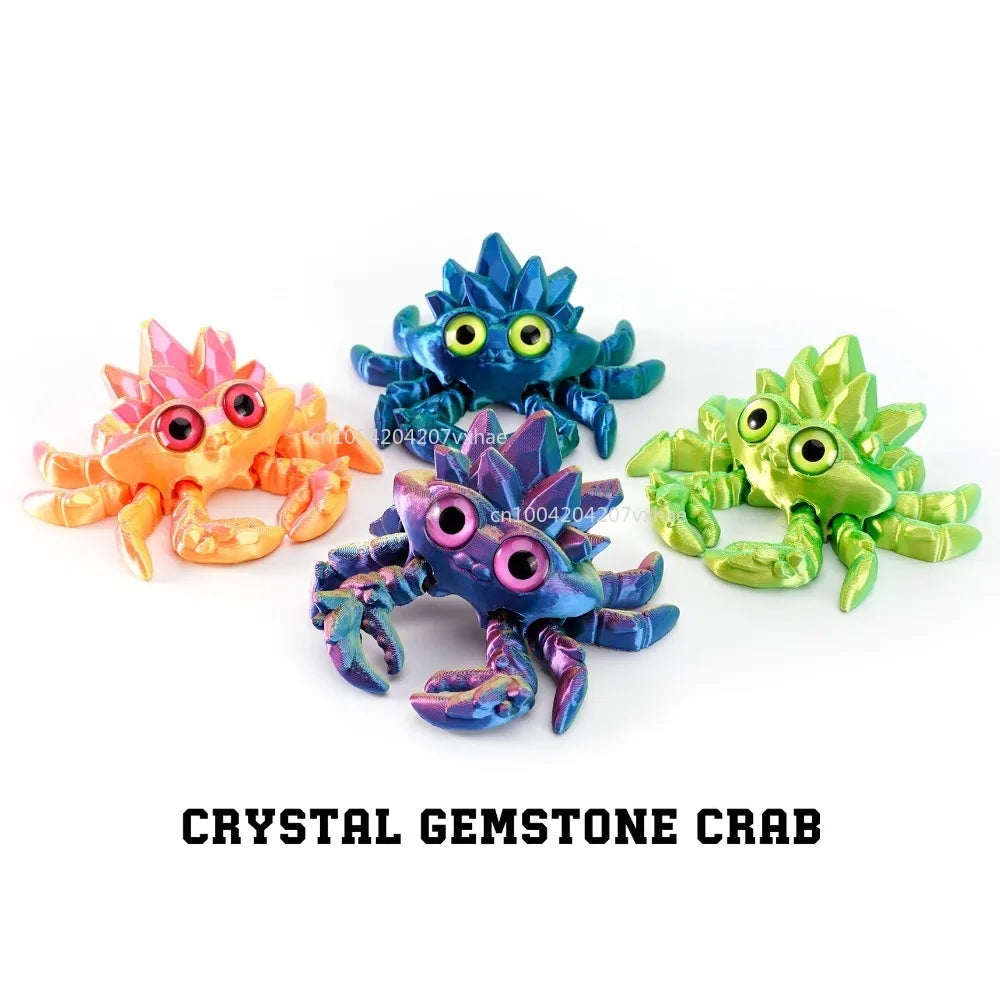 3D Printed Crystal Gems Crab Toys Joint Movable Model Novelty Animals Toy Anti-stress Figurine Miniature Desk Ornaments Birthday