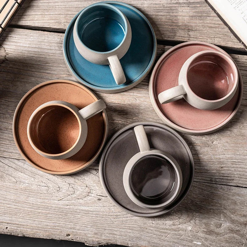 Pottery Mug For Latte Cappuccino Milk Juice Cocoa Cups With Dish 300ml