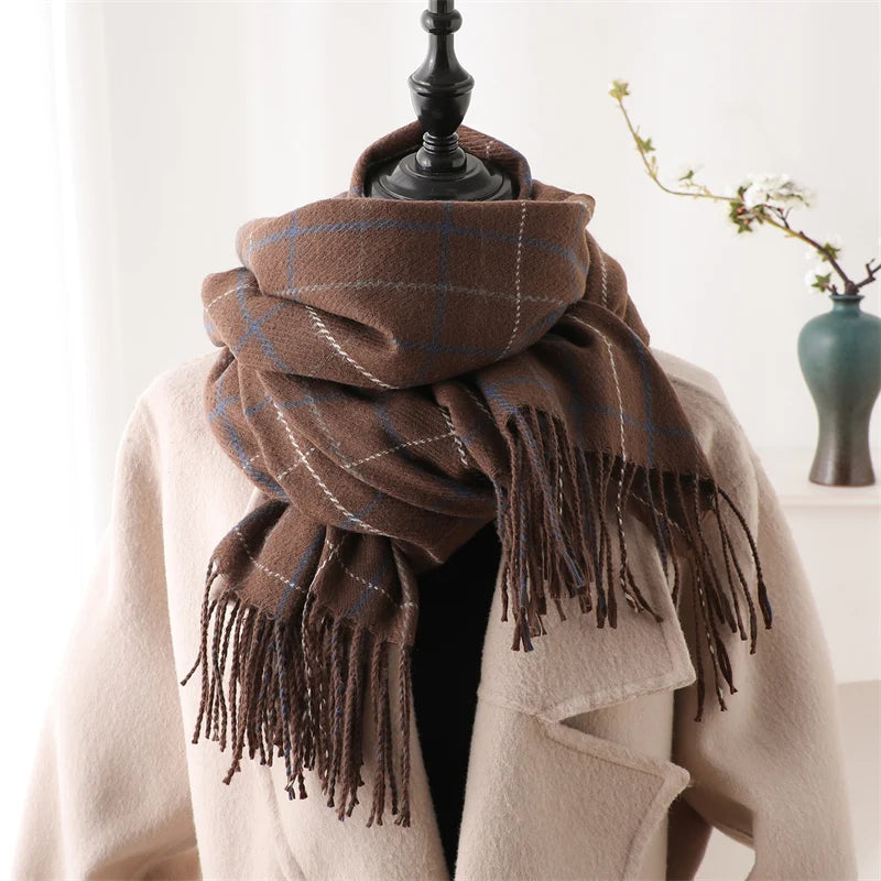 Warm Cashmere Blanket Women Travel Winter Scarf Fashion Plaid Pashmina Thick Shawl Wraps With Tassel Casual Bufanda Poncho New