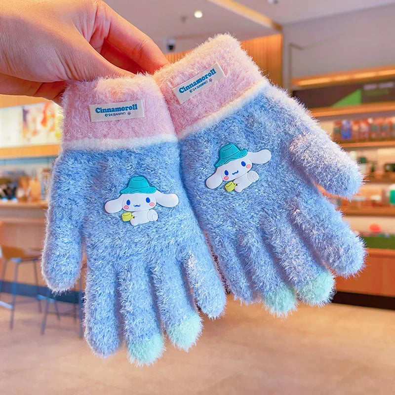 Sanrio Gloves Kawaii My Melody Kuromi Cold-Proof Winter Finger Gloves Plush Screen Touch Warm Children Toddler Christmas Gifts