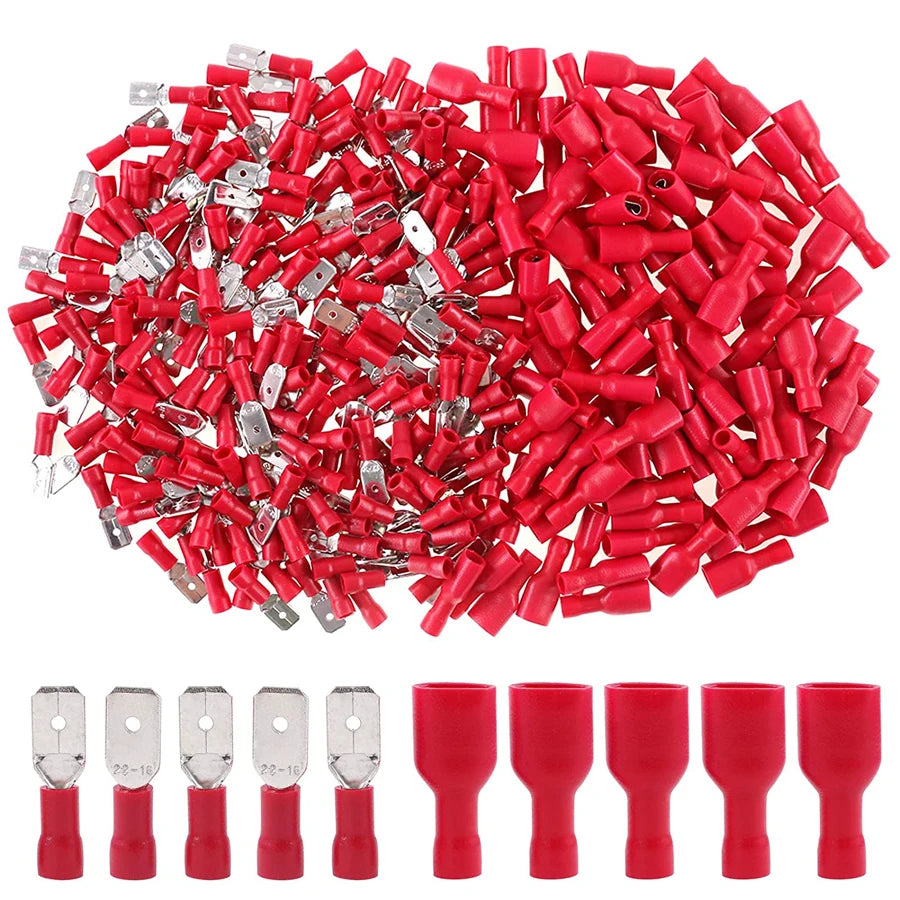 100pcs 50pairs 6.3mm 16 14AWG Female Male Electrical Wiring Connector Insulated Crimp Terminal Spade Blue