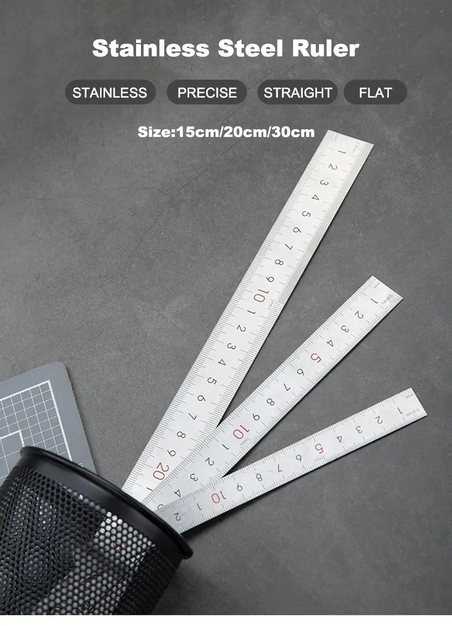 Deli Stainless Steel Ruler 15/20/30cm Metal Straight Ruler for Home School Precision Measuring Drawing Tool Supplies
