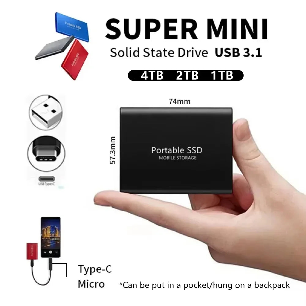 Portable SSD 4TB High Speed External Hard Drive 16TB USB 3.1 Hard Disk Mass 1TB Original Solid State Drives for Laptop/PC/MAC