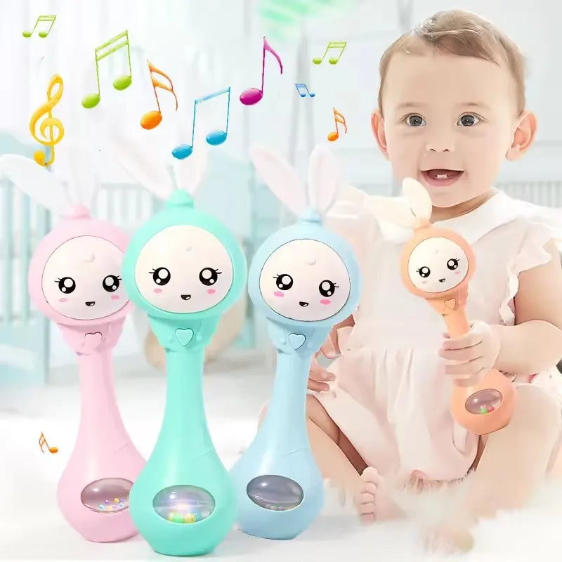 Baby Music Flashing Rattle Toys Rabbit Teether Hand Bells Mobile Infant Stop Weep Tear Rattles Newborn Early Educational Toy 18M