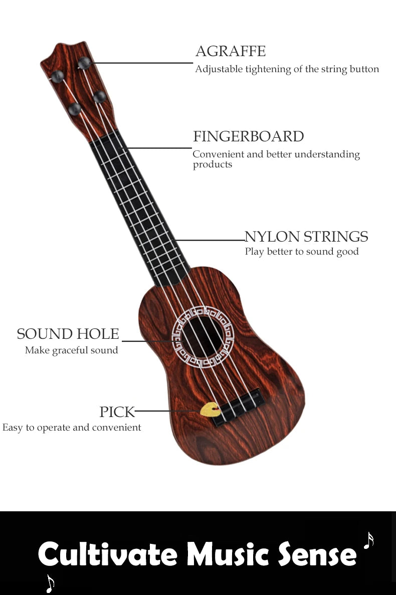 Toy Ukulele Classical Guitar Musical Instrument, Kids Play Early Educational Learning, Adjustable Atrings with Paddles 2 Colors