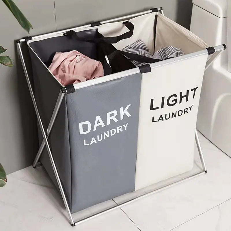 1 PC Large Laundry Hamper 3 Sections Divided Laundry Basket Foldable Washing Dirty Cloth Storage Bag