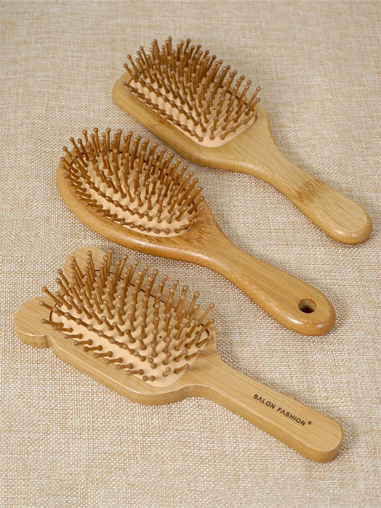 Bamboo Hair Brush Air Bag Wide Teeth Bamboo Combs Smooth Massage Scalp Brush Barber Comb Women Hairdressing Styling Hair Tools