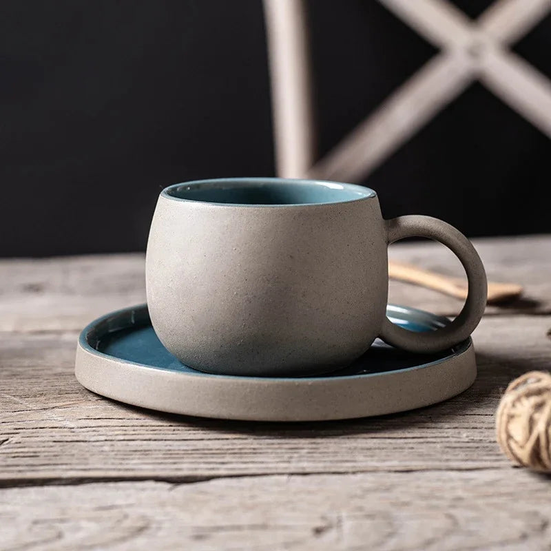 Pottery Mug For Latte Cappuccino Milk Juice Cocoa Cups With Dish 300ml