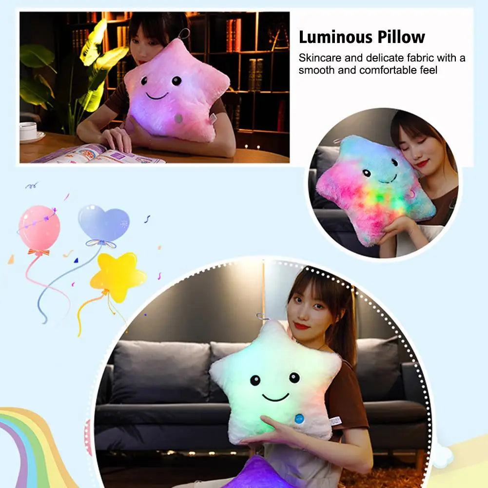 Luminous Star Pillow Stuffed Plush Glowing Colorful Stars Cushion Led Light Toys Gift Creative Toy For Kids (Exclude Battery)