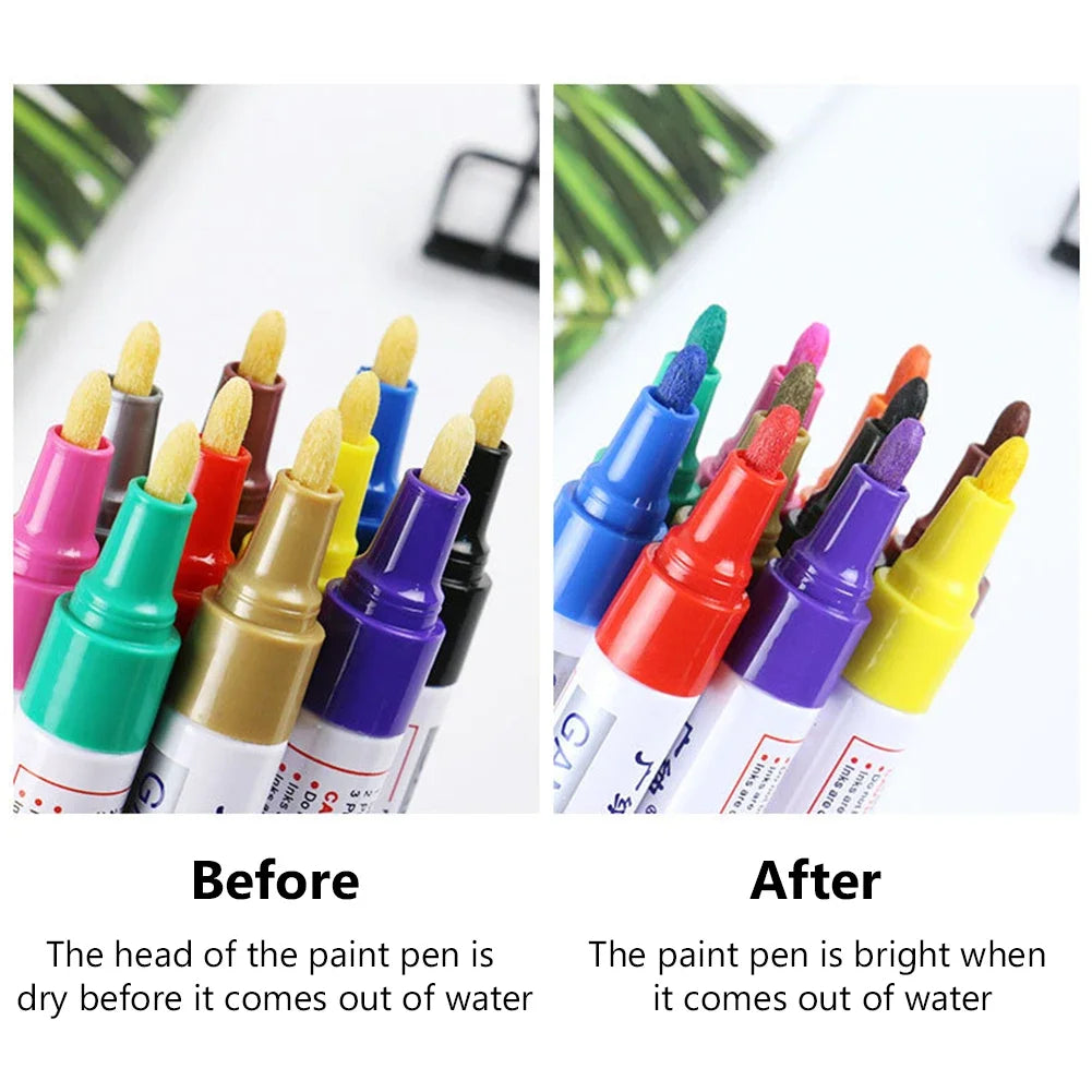 6 Pcs Colorful Permanent Paint Marker Waterproof White Markers tire tread rubber fabric Paint metal 12 Colors Paint Marker Pens