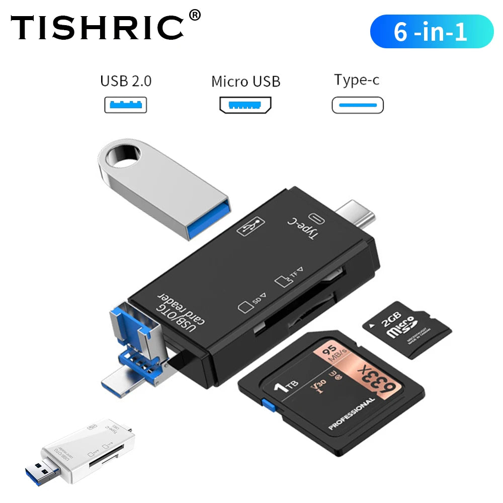 TISHRIC Micro USB Type C Adapter USB TF SD Card Reader USB-C Memory Card Adapter For Macbook Samsung Huawei XiaoMi Laptop Phone