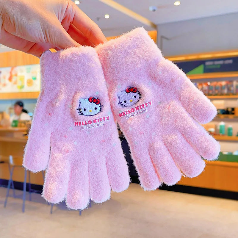 Sanrio Gloves Kawaii My Melody Kuromi Cold-Proof Winter Finger Gloves Plush Screen Touch Warm Children Toddler Christmas Gifts