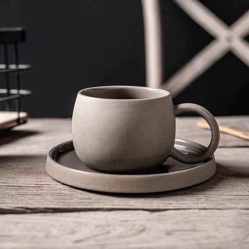 Pottery Mug For Latte Cappuccino Milk Juice Cocoa Cups With Dish 300ml