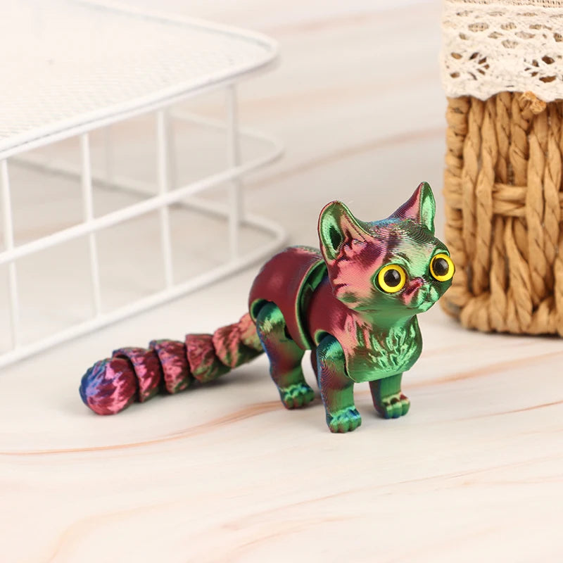 High Quality 1 Piece 3D Printed Cute Kitten With Movable Tail Joint Children's Gift Toy Model Car Ornament