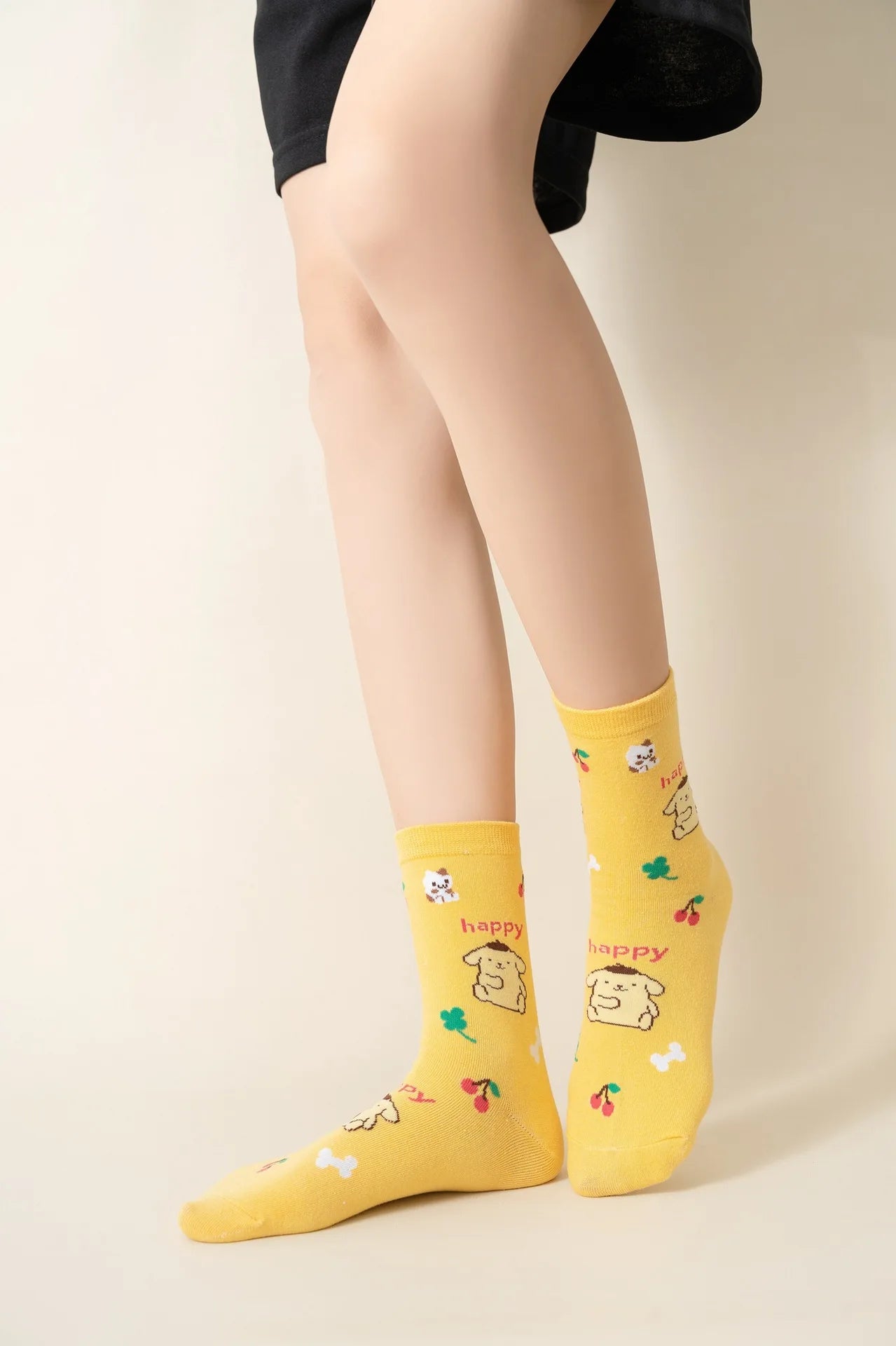 Sanrio Mymelody Cinnamoroll Pom Pom Purin Mid Length Socks Ins Breathable Minimal Design Leisure Sports Socks Girls Gifts Lovely