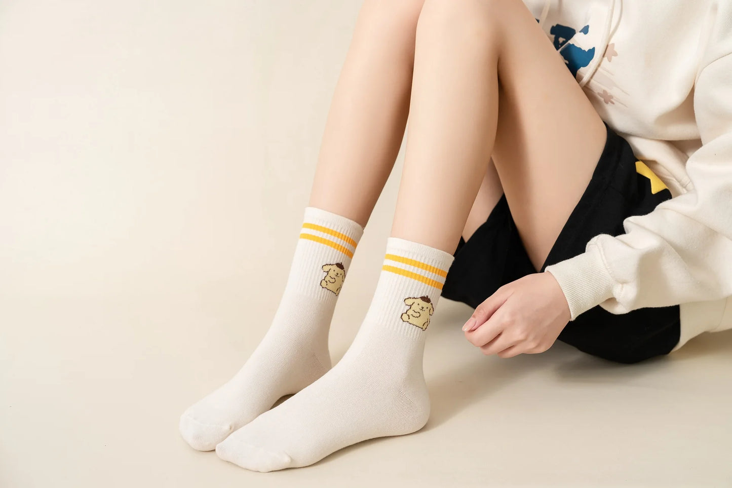 Sanrio Mymelody Cinnamoroll Pom Pom Purin Mid Length Socks Ins Breathable Minimal Design Leisure Sports Socks Girls Gifts Lovely