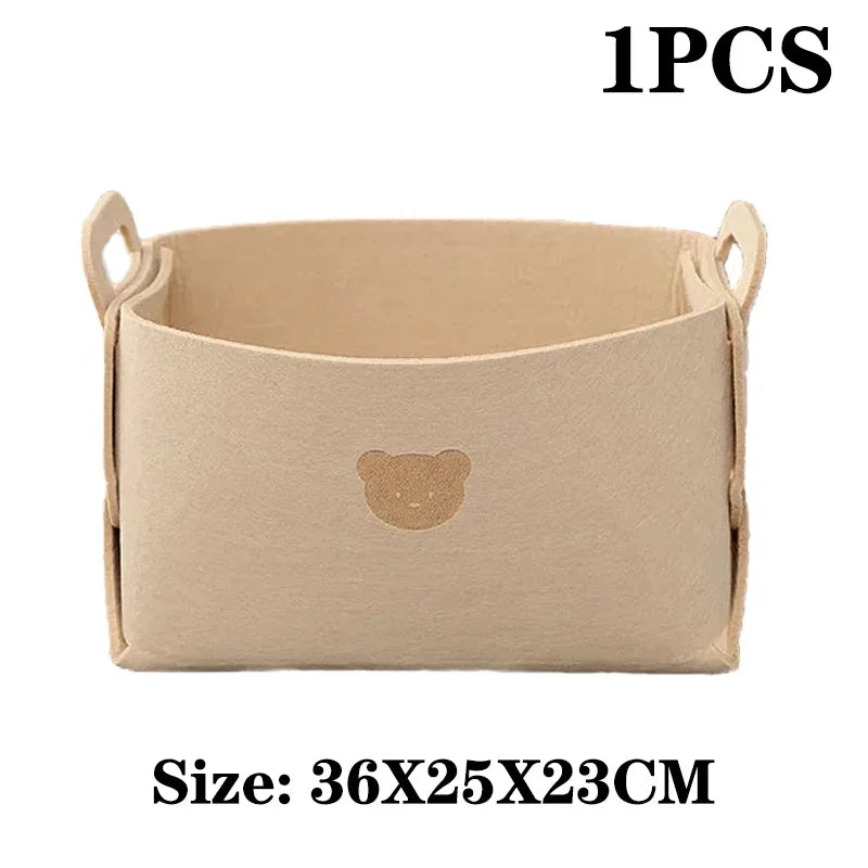 1-10PCS Bear Felt Snacks & Toys Storage Basket Large Capacity Collapsible Clothes Storage Box Desktop Sundry Organiser