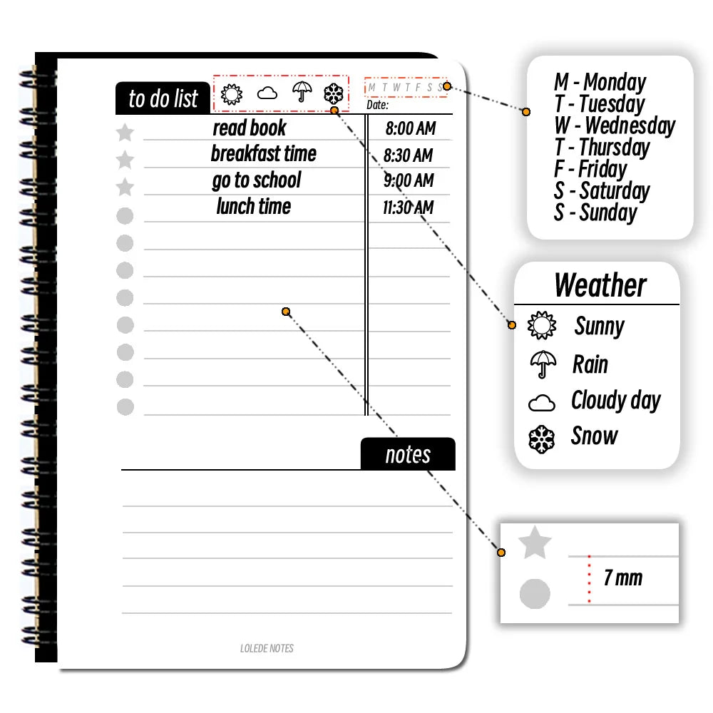 LOLEDE A7 Mini Notebook To Do List University Notebooks Notepad School Sketchbook Diary Travelers Planner Binder Office Journal