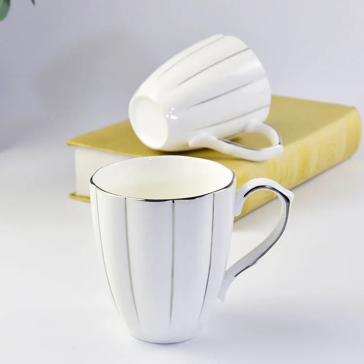 300ml Bone Ceramic Phnom Penh Silver Border Mug China Relief Moonlight Cup Office Gift Coffee Milk Tea Cup With Handle