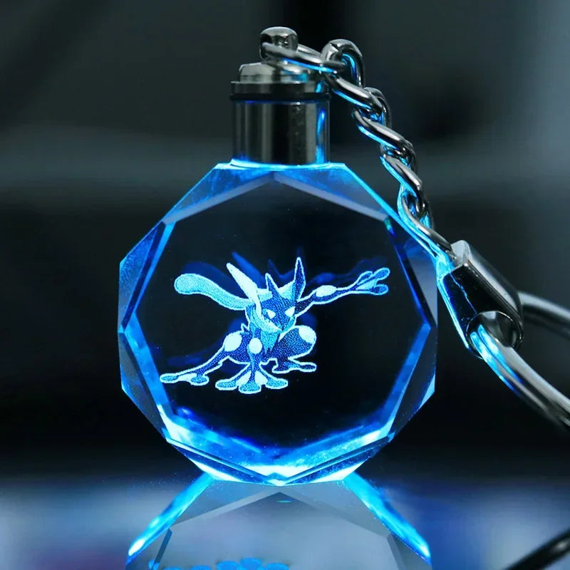 Pokemon Pikachu 3D Luminous Keychain Charizard Mewtwo Figures Toy Crystal Doll Night Light Metal Pendant Kid Birthday Gift