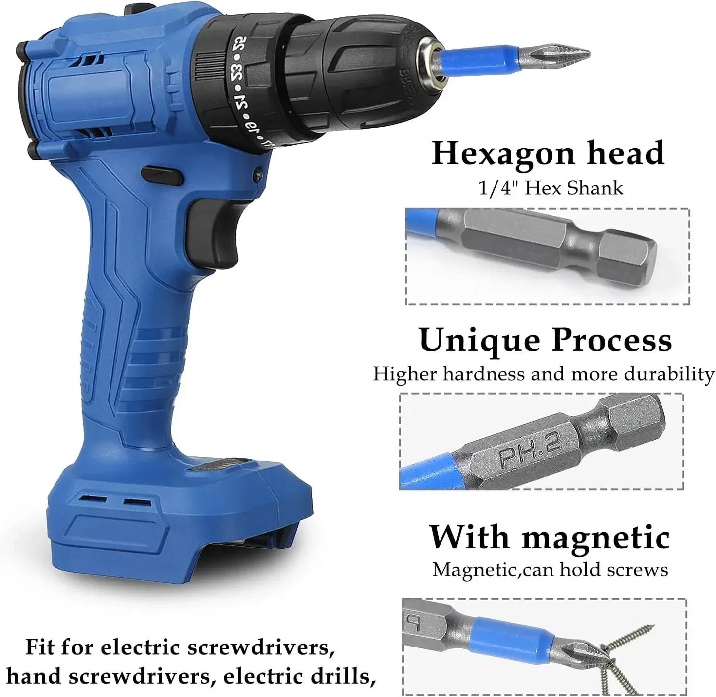 Magnetic Screwdriver Bit Set PH1 PH2 PH3 PZ1 PZ2 PZ3 Anti-skid 1/4 Hexagonal Shank Suitable for hand drill tools Accessories Par