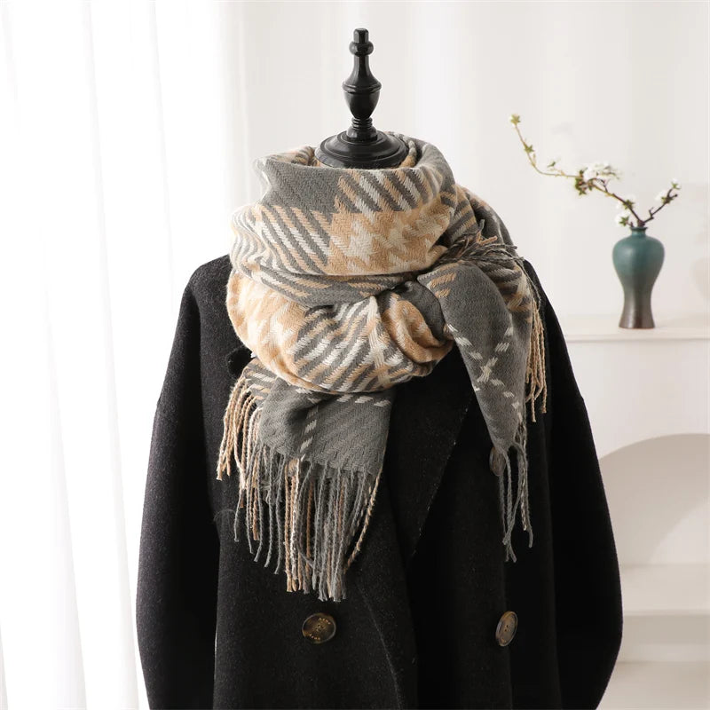 Warm Cashmere Blanket Women Travel Winter Scarf Fashion Plaid Pashmina Thick Shawl Wraps With Tassel Casual Bufanda Poncho New