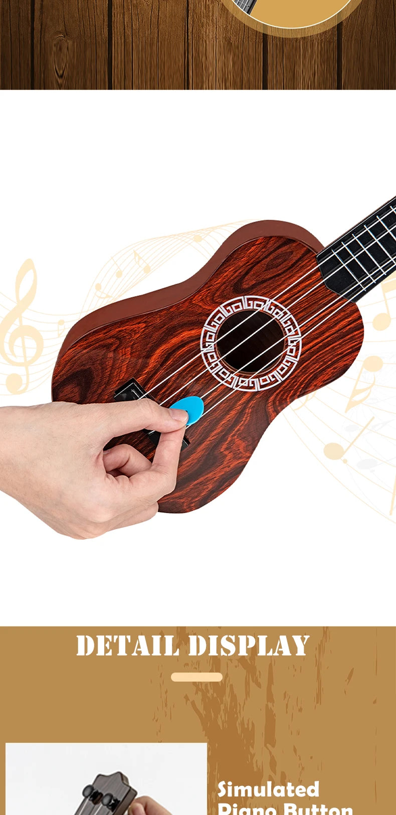 Toy Ukulele Classical Guitar Musical Instrument, Kids Play Early Educational Learning, Adjustable Atrings with Paddles 2 Colors
