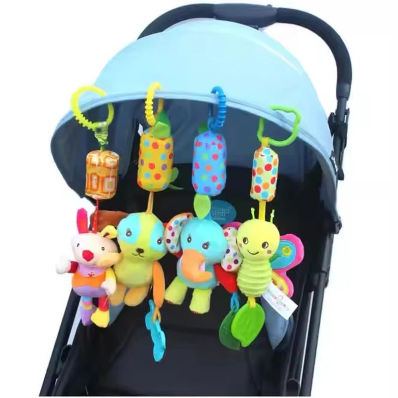 Baby Stroller Hanging Toys 0 12 Months Bell Teether Animal Wind Chime Bed Hanging Baby Rattles Plush Stroller Toys For Newborn