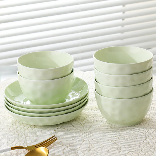 Household Solid Ceramic Rice Bowls 4.5 inch New Soup Tableware Cream Style Green Creative Underglaze Colour Instant Noodles Bowl
