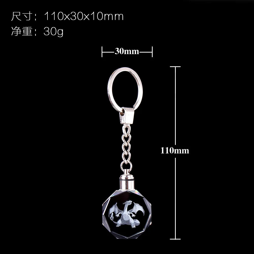 Pokemon Pikachu 3D Luminous Keychain Charizard Mewtwo Figures Toy Crystal Doll Night Light Metal Pendant Kid Birthday Gift