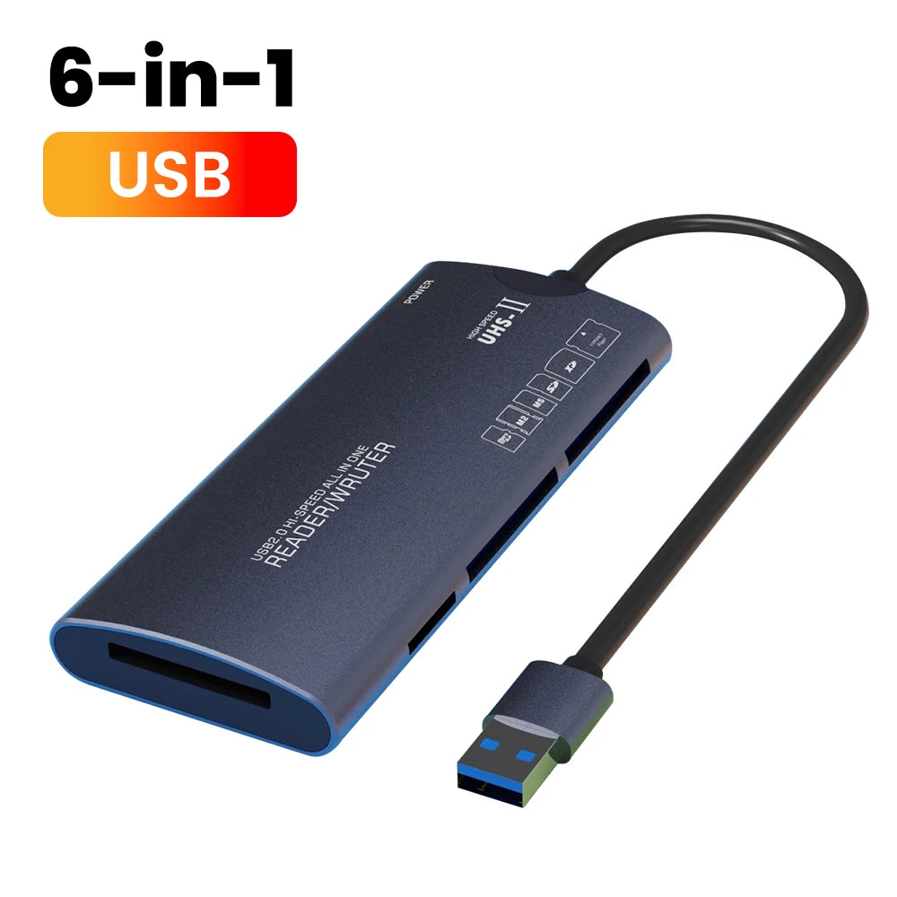 6 in 1 USB2.0 Multifunctional Reader SD/TF/XD/CF/M2 Memory Card Adapter Suitable For Cameras Computers High-speed Data Transfer