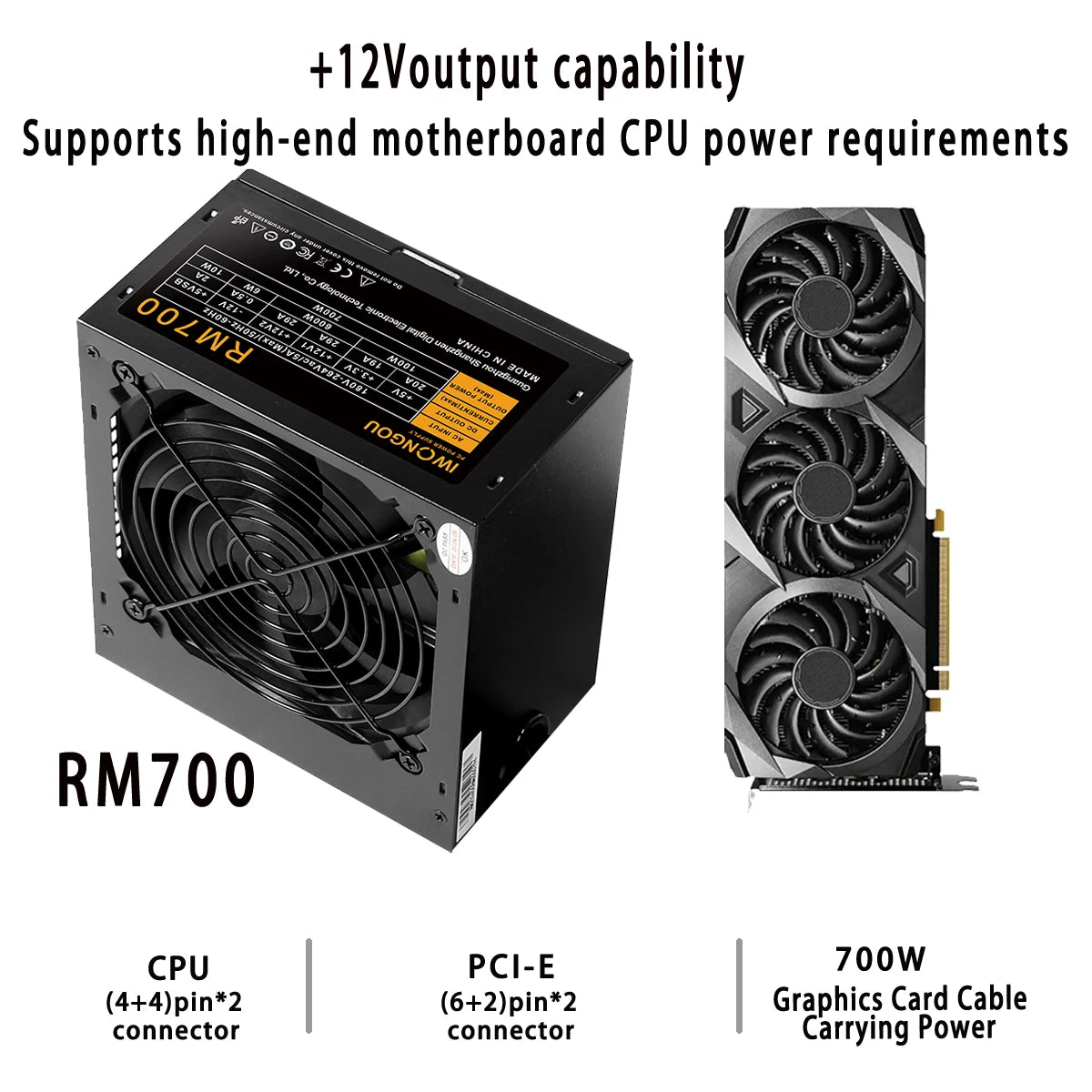 IWONGOU PC Power Supply Unit 500W 600W 750W Black Gaming Quiet 120MM 24pin 12V ATX Desktop Computer Power Supply for BTC