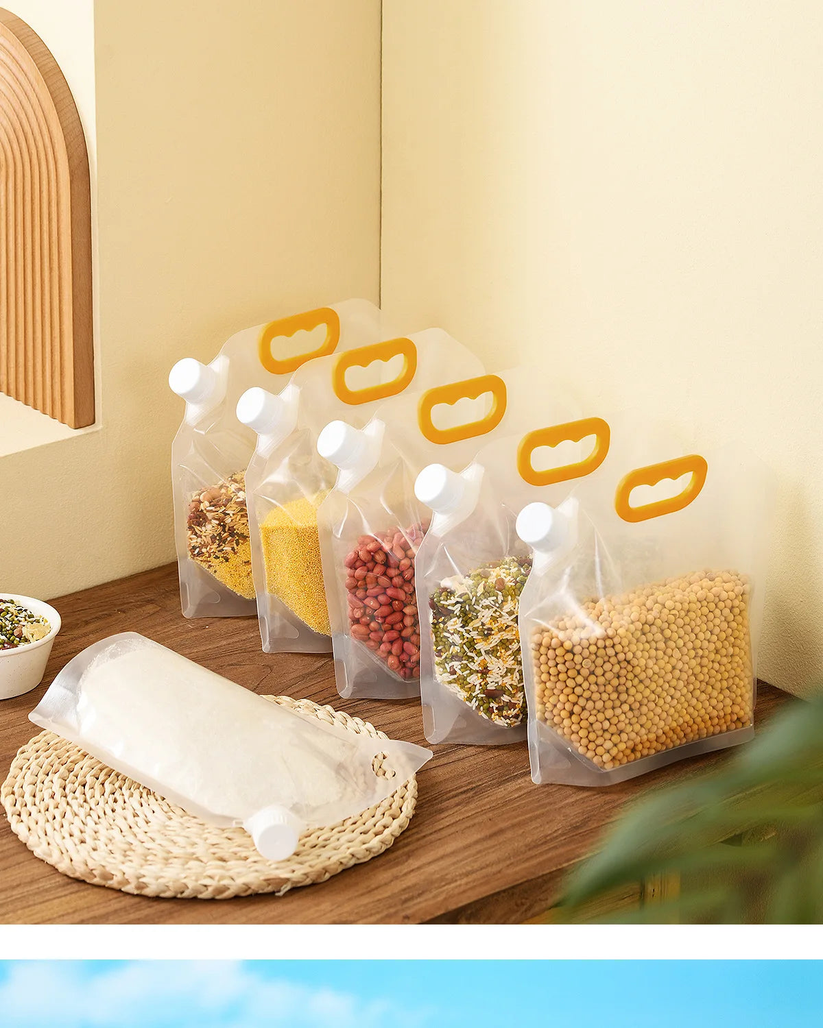 5pcs Grains Sealed Bag Kitchen Insect Proof Moisture Proof Fresh Keeping Storage Bag Recyclable  Transparent Grain Storage Bags
