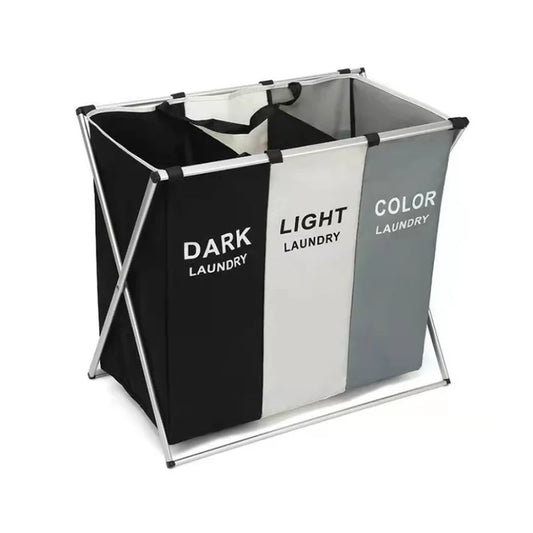 1 PC Large Laundry Hamper 3 Sections Divided Laundry Basket Foldable Washing Dirty Cloth Storage Bag