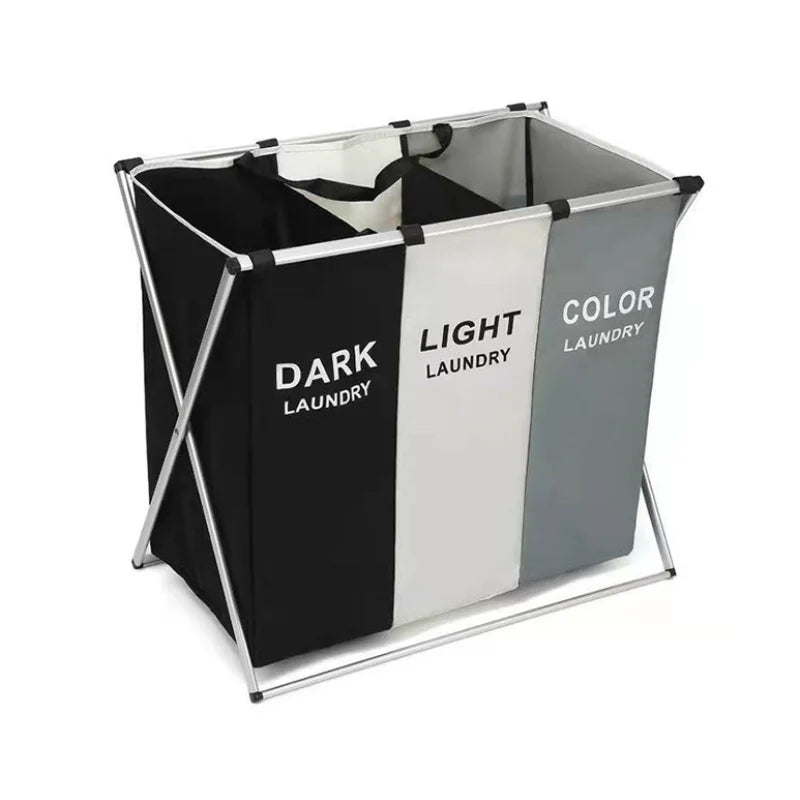 1 PC Large Laundry Hamper 3 Sections Divided Laundry Basket Foldable Washing Dirty Cloth Storage Bag