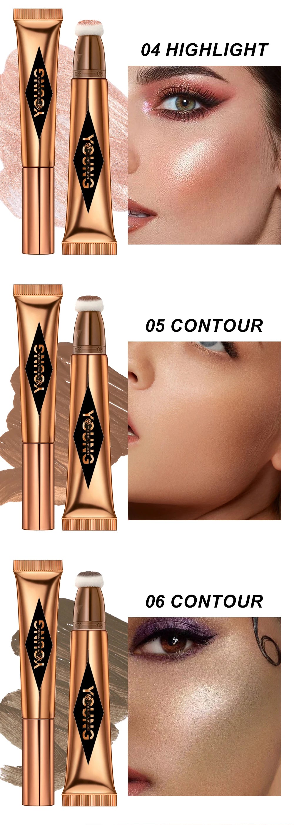 YOUNG VISION air cushion, powder blusher, high gloss stick, makeup liquid, rouge, 6 colors optional