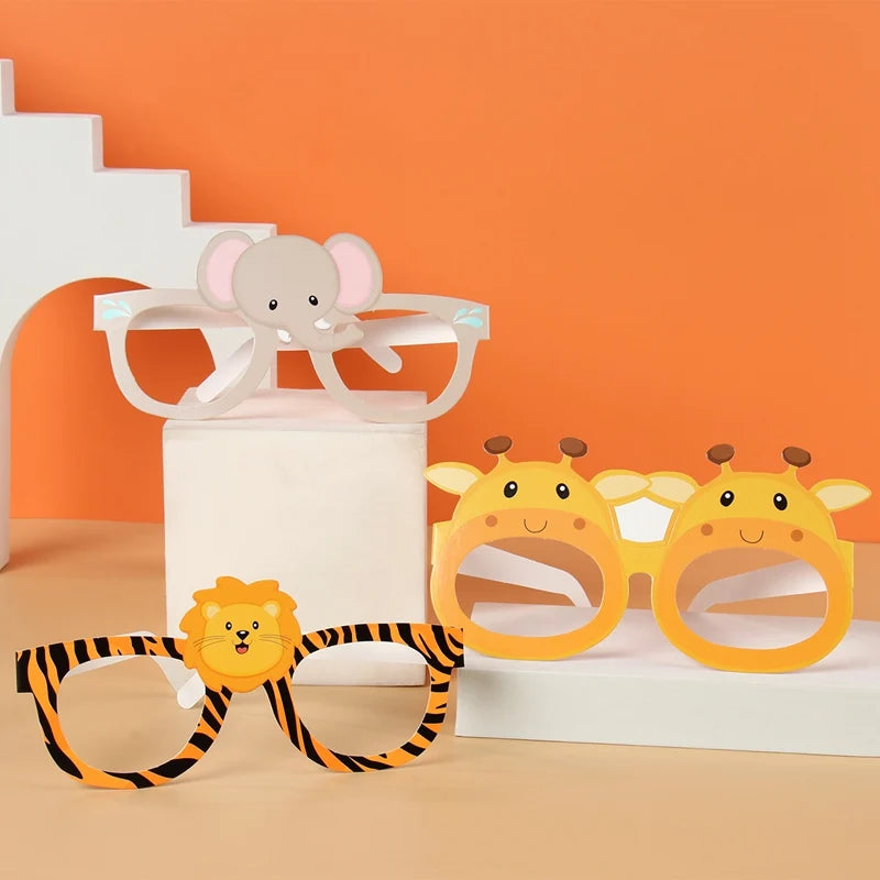 6pcs Paper Glasses Jungle Animals Birthday Party Decoration Kid Funny Masks Safari Theme Animal Party Supplies Photo Baby Shower