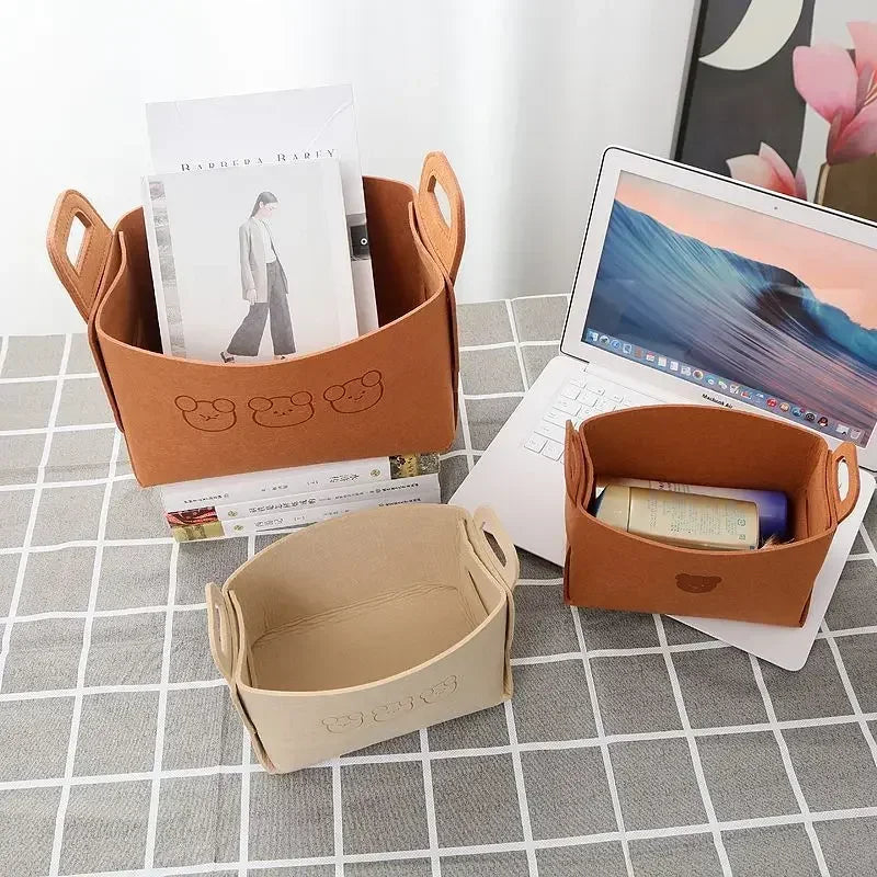 1-10PCS Bear Felt Snacks & Toys Storage Basket Large Capacity Collapsible Clothes Storage Box Desktop Sundry Organiser