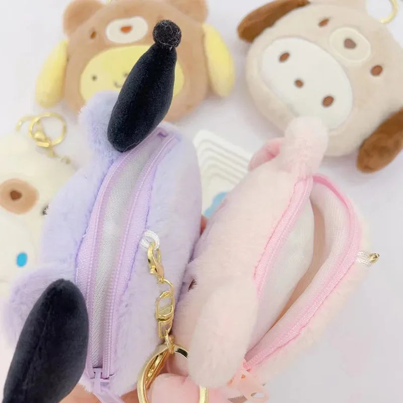 Sanrio Kuromi Plush Keychain Wallet Melody Cinnamoroll Plushies Coin Purse Earphone Organizer Bag Pendant Key Ring Girls Gifts